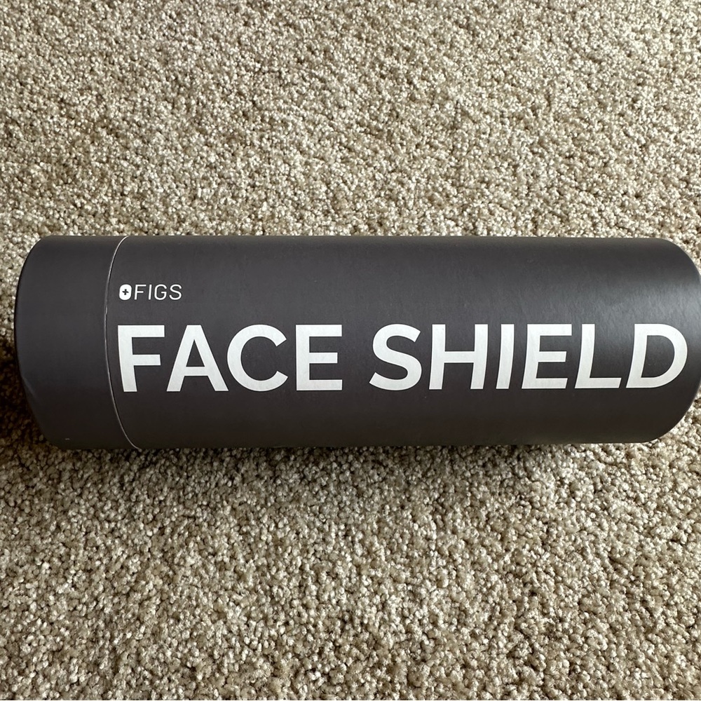 FIGS face shield, gray & blue rubber frames & plastic shield snaps on the sides